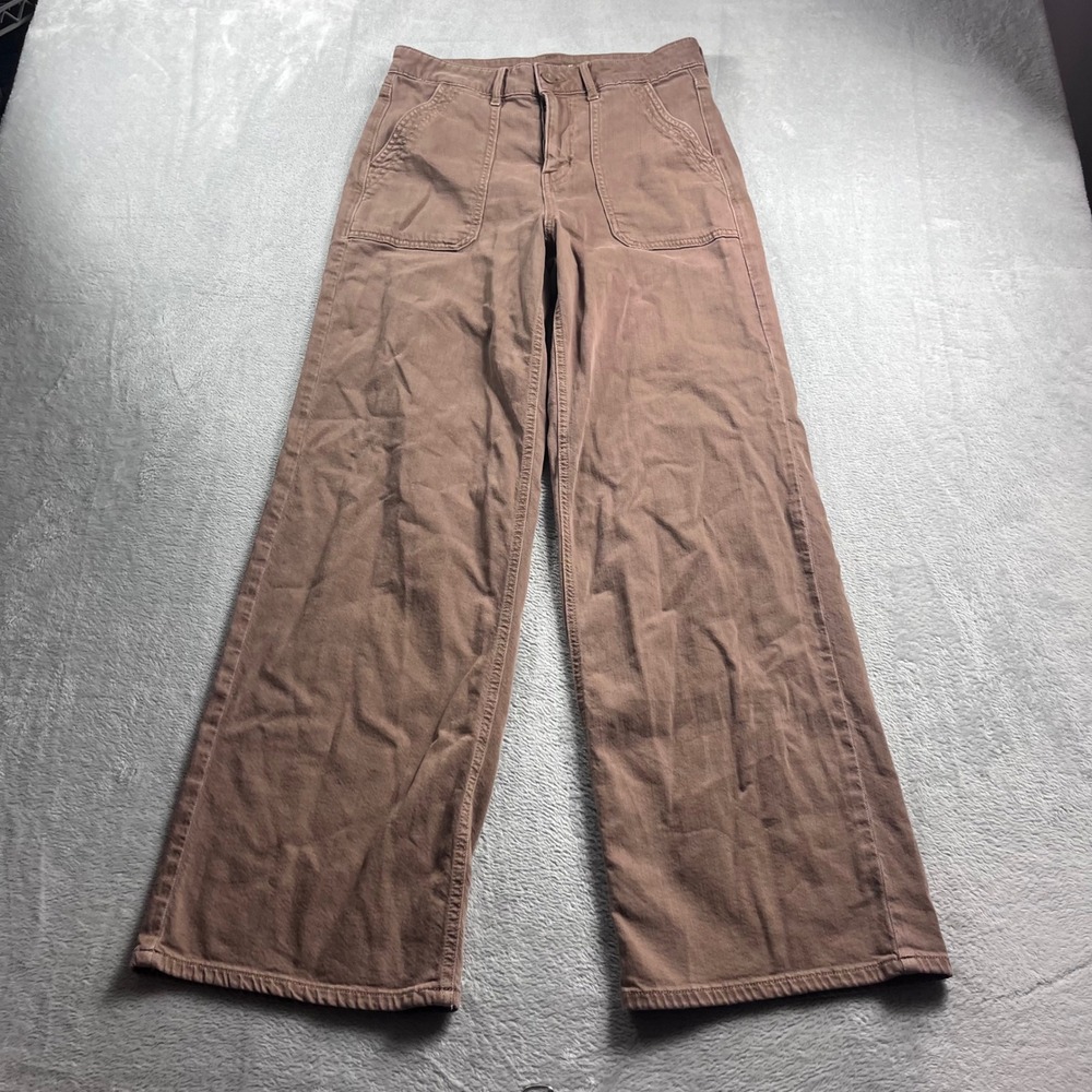 American Eagle Super High-Rise Baggy Wide Leg Pants Brown Stretch Size 4 Regular